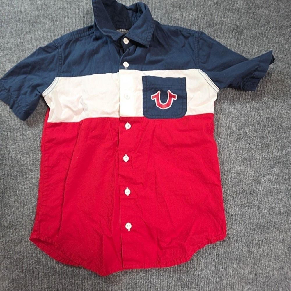 True Religion Shirt Mens Small Multicolor Colorblock Short Sleeve Button Front